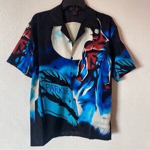 Mabel Vintage Spider Man Men's Graphic Short Sleeve Shirt Shirt Black Blue butto